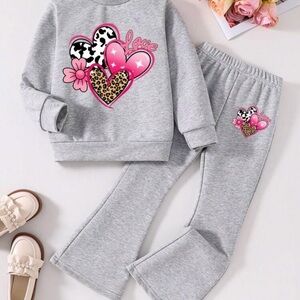 Gray Kids Pajamas Set with Heart Design
